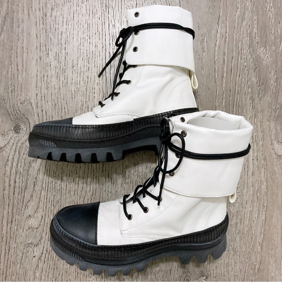 Free People Goldie Lug Sole Lace Up Combat Boots Black/White Size 36/US 6 NWT - Picture 8 of 15